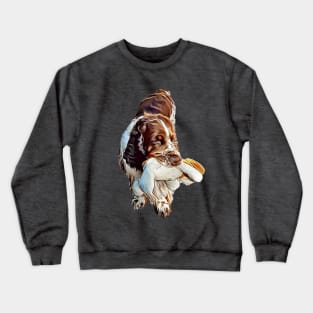 Lovely English Springer Spaniel with his Toy Dog, Drawing Crewneck Sweatshirt